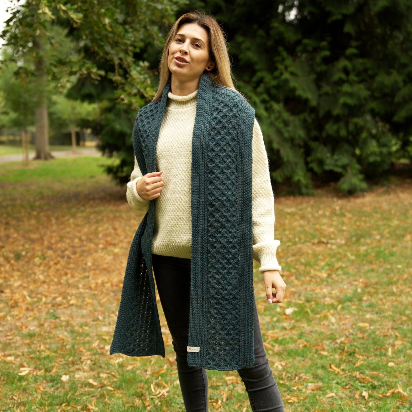 British Wool Long Honeycomb Scarf - Mallard