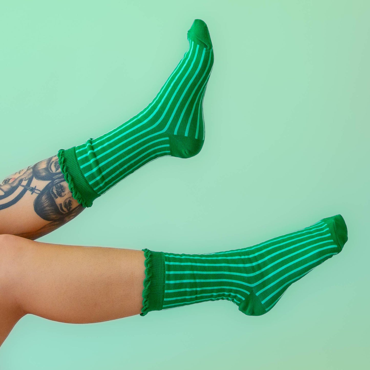 Emerald Striped Crew Socks