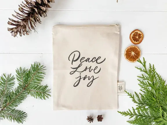 Gift Bag / Peace, Joy, Love / Zipper Bag