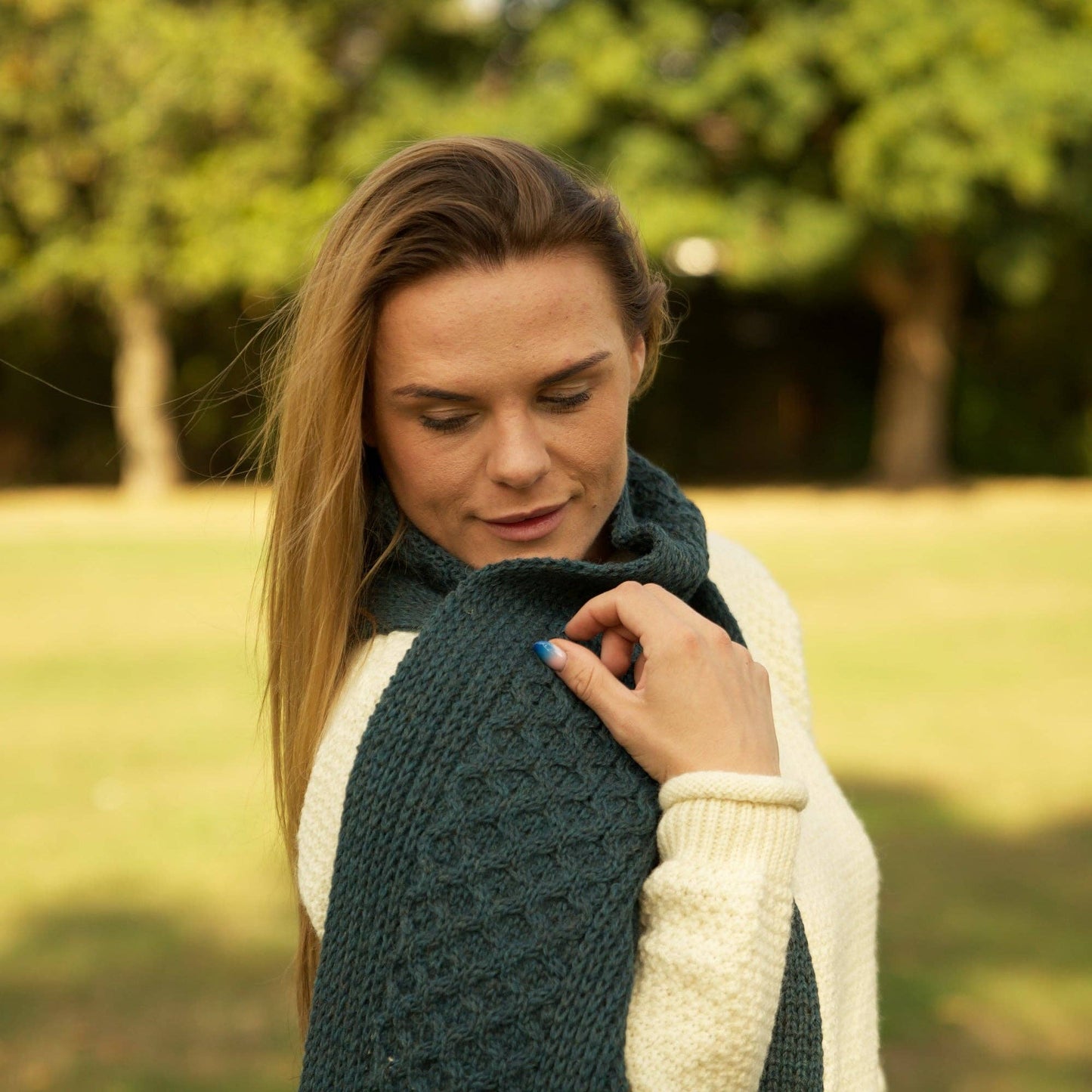 British Wool Long Honeycomb Scarf - Mallard